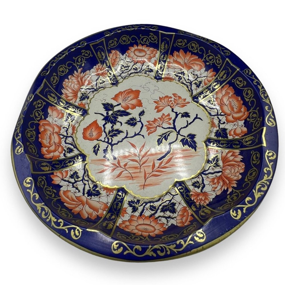DAHER Decorated Ware MADE IN ENGLAND 1971 Vintage Metal Round Bowl 10" Blue Pink
